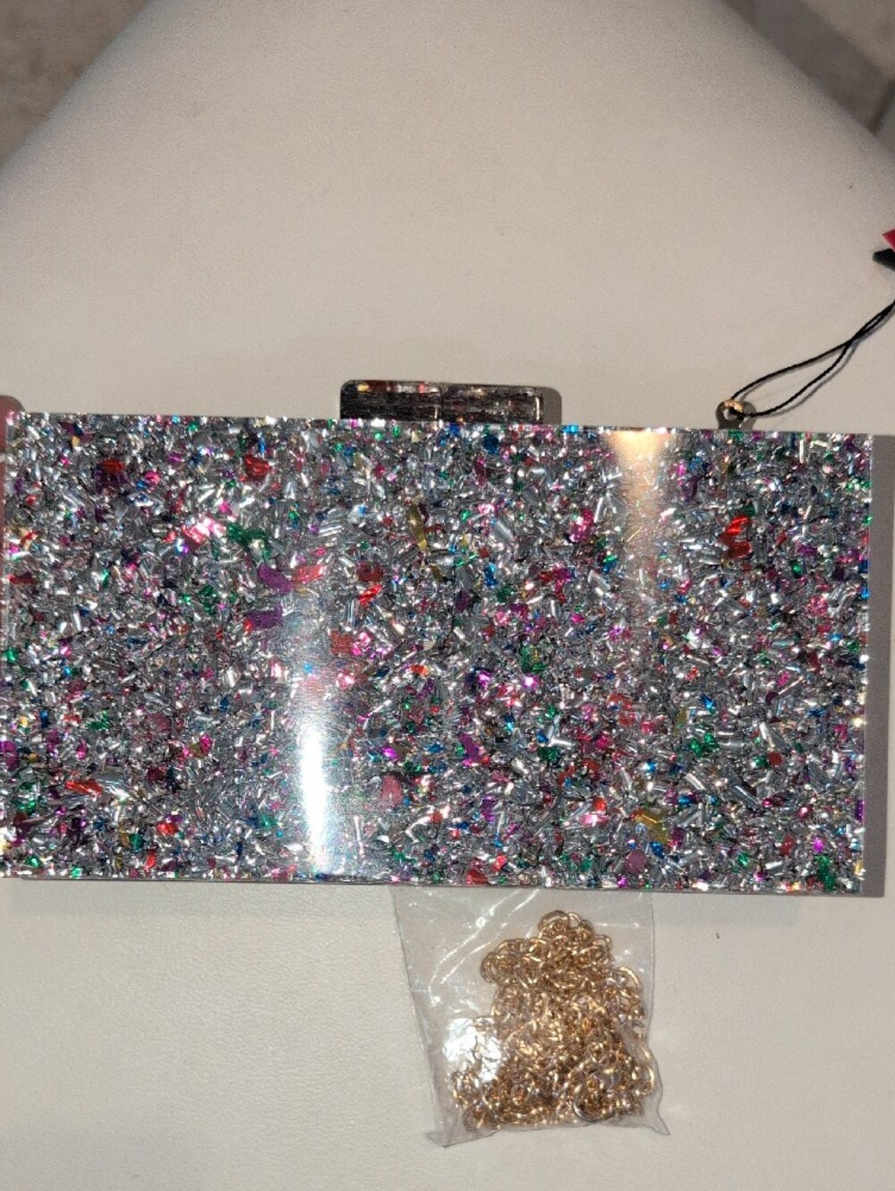 City Glitter Evil Eye Clutch - Silver Multicolor With Crossbody Strap - Picture 5 of 16
